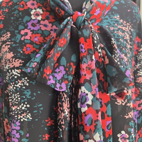 Molly Bracken Black and Pink Sheer Tie Front Blouse Size 2X - Picture 4 of 7